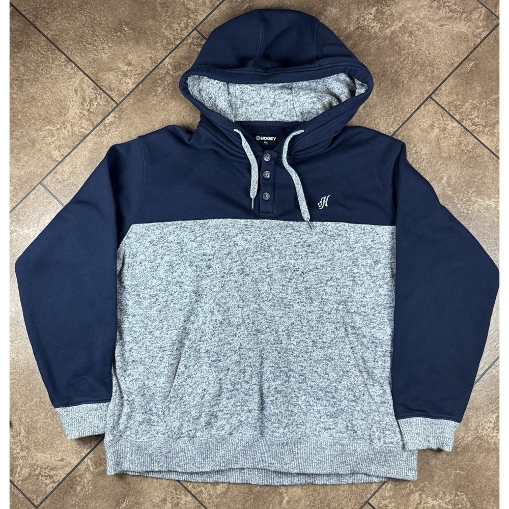 Hooey Hoodie Mens 2XL Gray Blue Jimmy Henley Pullover Sweatshirt Cowboy Ranch